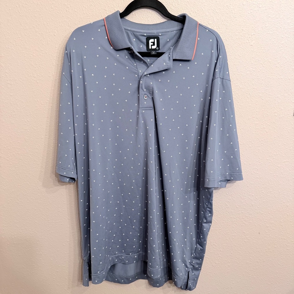 FootJoy Mens Lisle Golf Polo Shirt Blue Sailboat Print Performance Stretch 2XL